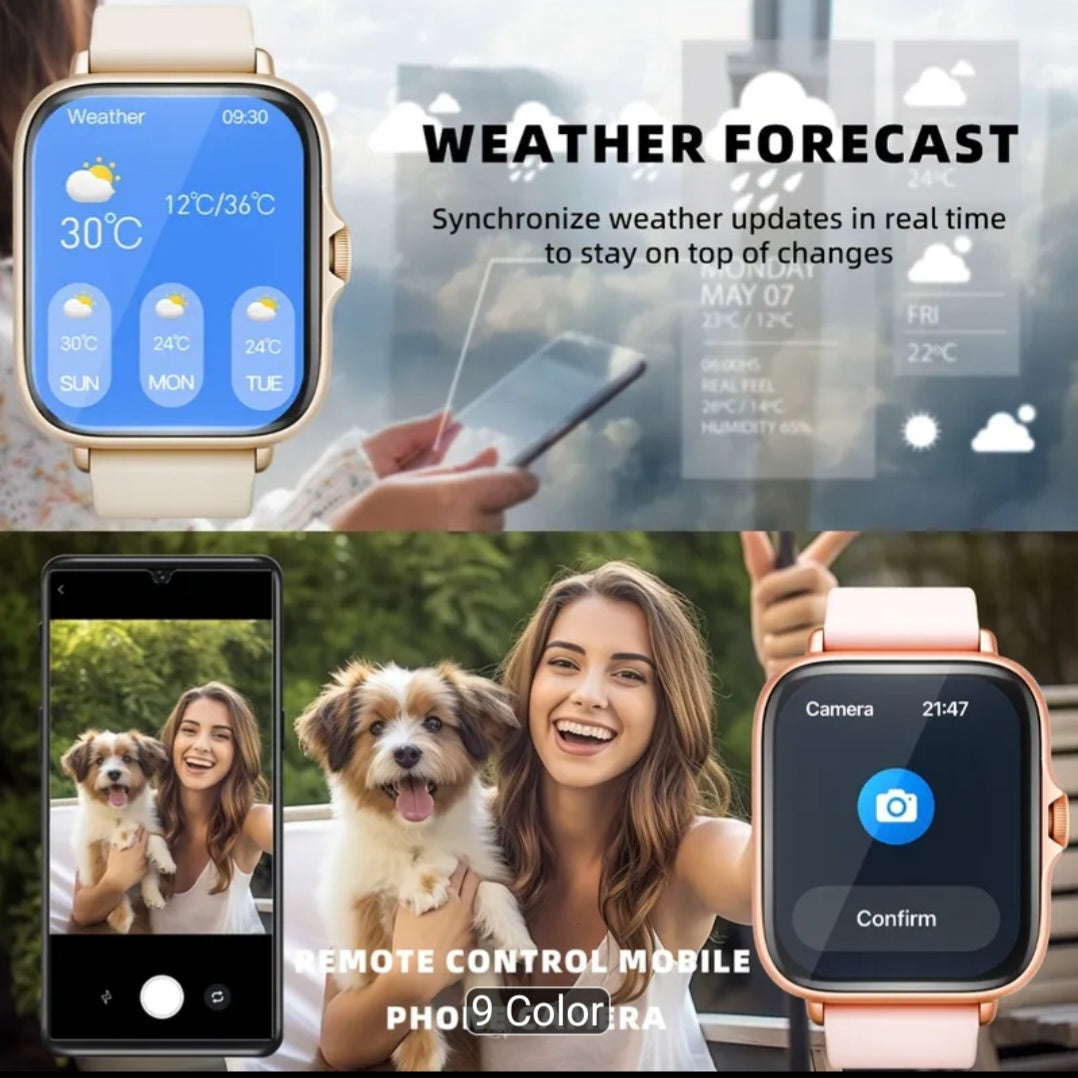 Smart watch with full touch screen, health monitoring, receive message notifications, and answer calls from wrist - Iphone & Android compatible