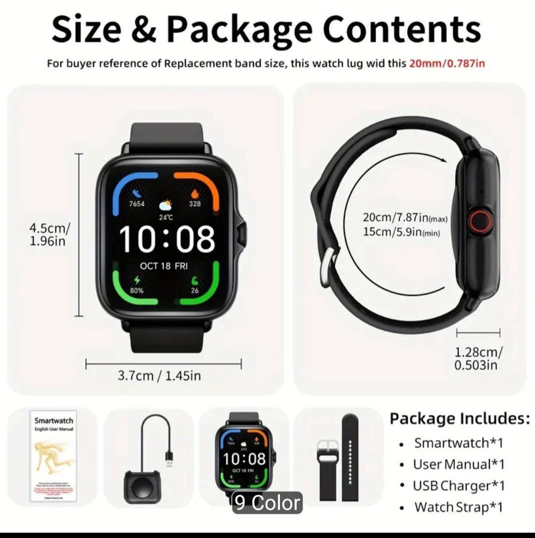 Smart watch with full touch screen, health monitoring, receive message notifications, and answer calls from wrist - Iphone & Android compatible