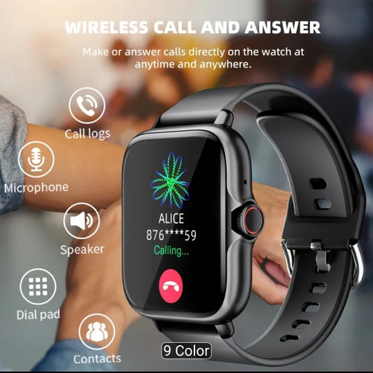 Smart watch with full touch screen, health monitoring, receive message notifications, and answer calls from wrist - Iphone & Android compatible